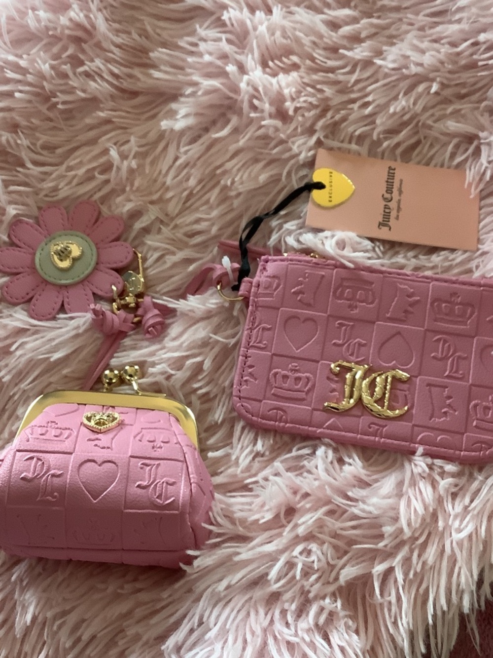 NWT Juicy Couture Pink Embossed Card Wallet and Kiss-Lock Coin Purse Set